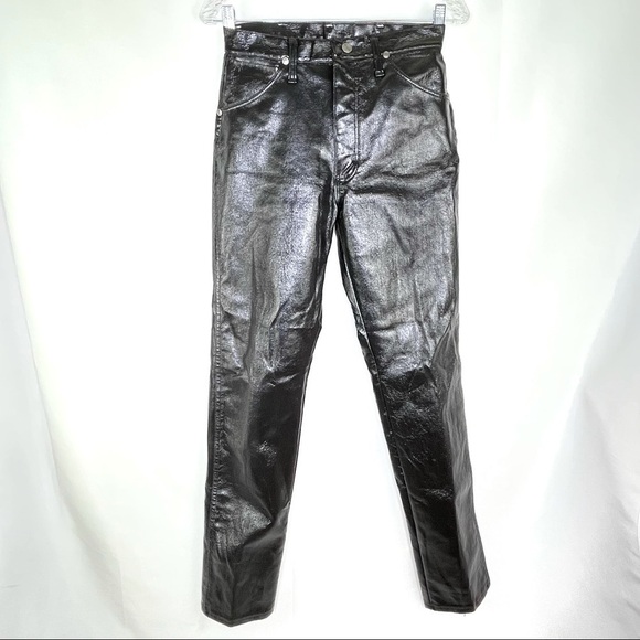 RARE Vintage Wrangler Black Leather vinyl pleather wax Denim Jeans 7 x 32 - Picture 3 of 12